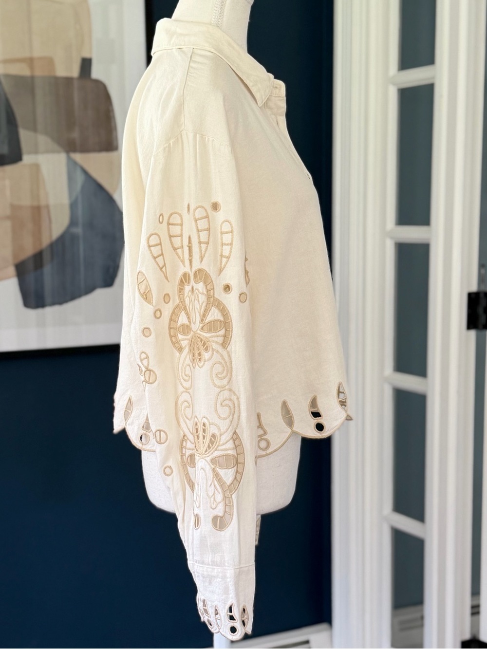 Christian Lacroix Embroidered Cutwork Linen Blouse Top M - Picture 7 of 12